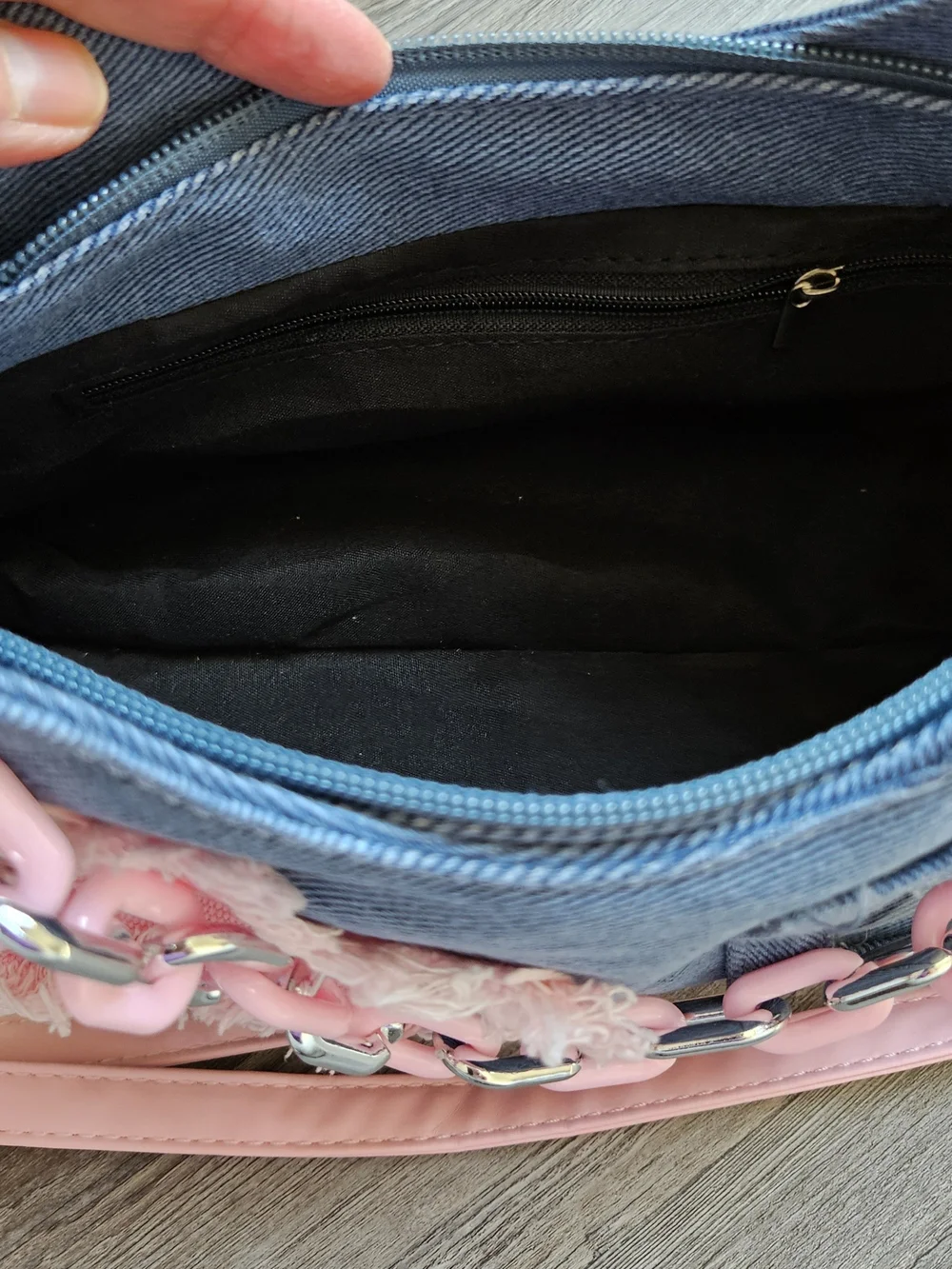 Source Unknown Blue Denim Shoulder Bag with Pink Accents